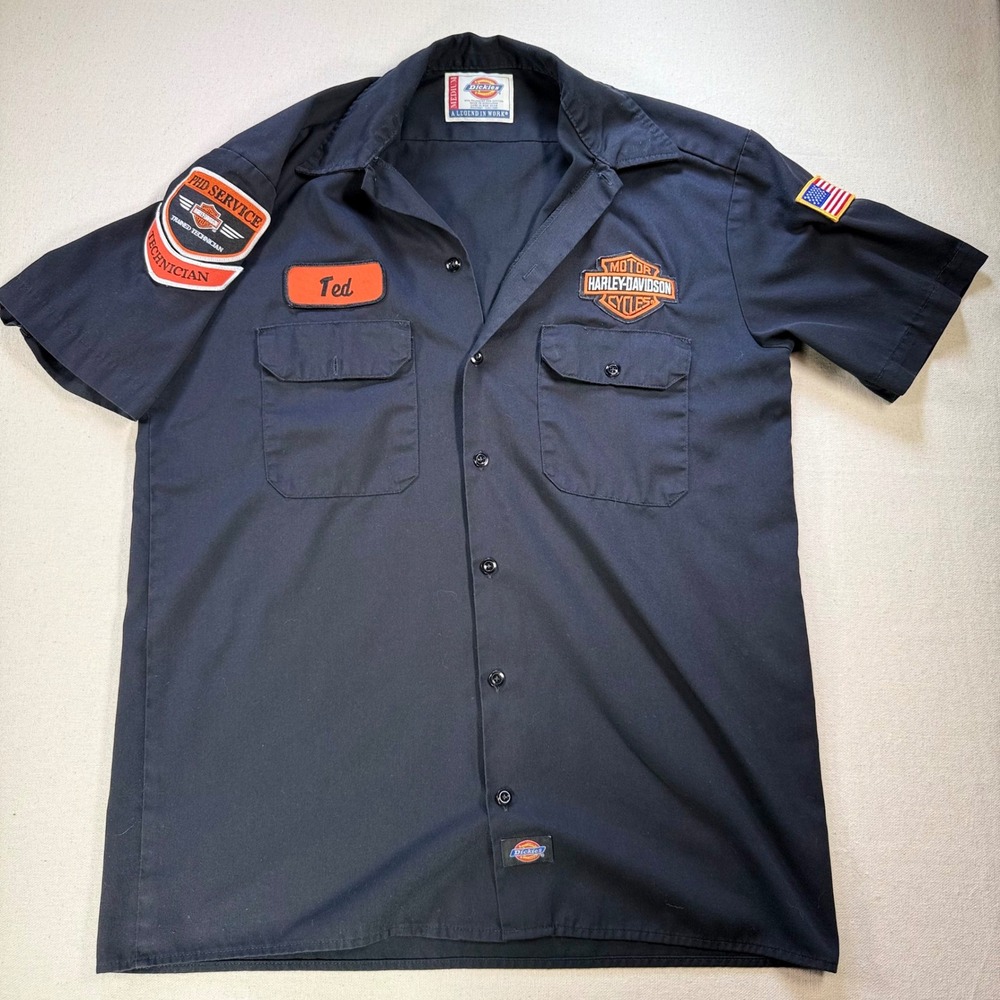 Dickies Harley-Davidson PHD Service Technician Work Shirt Black Mens Medium Ted